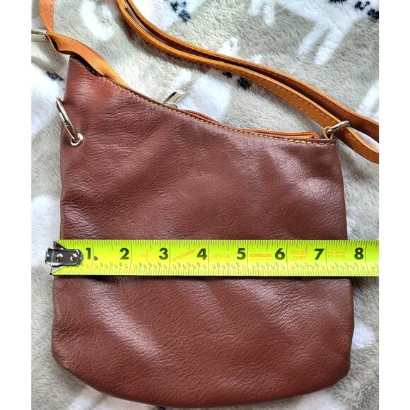 Florence Italian Leather asymmetric colorblock two tone brown crossbody NEW - Picture 9 of 11
